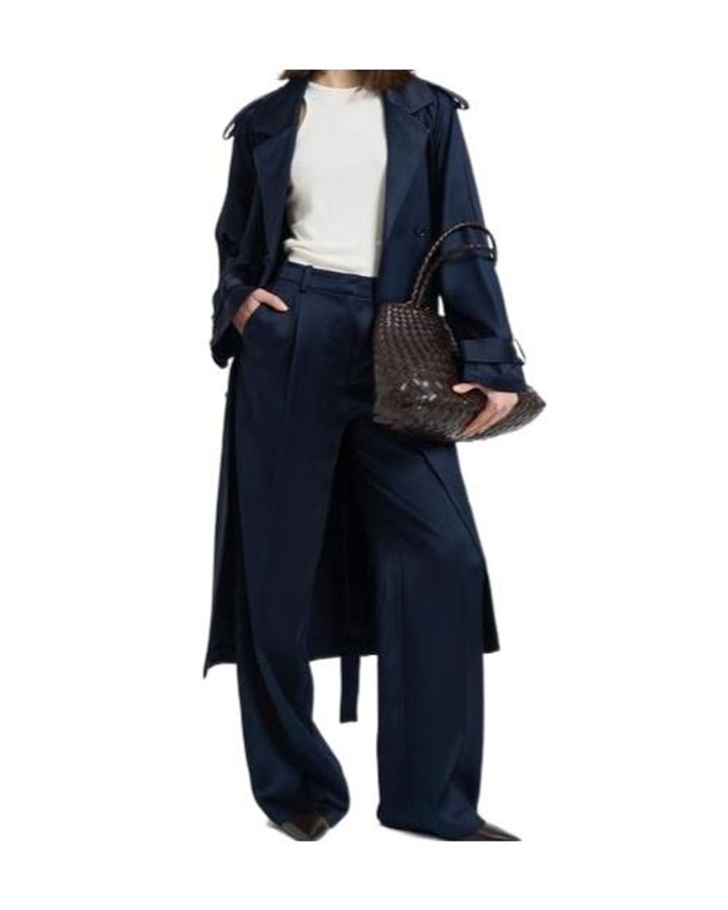 Anine Bing Blue Double-Breasted Belted Coat