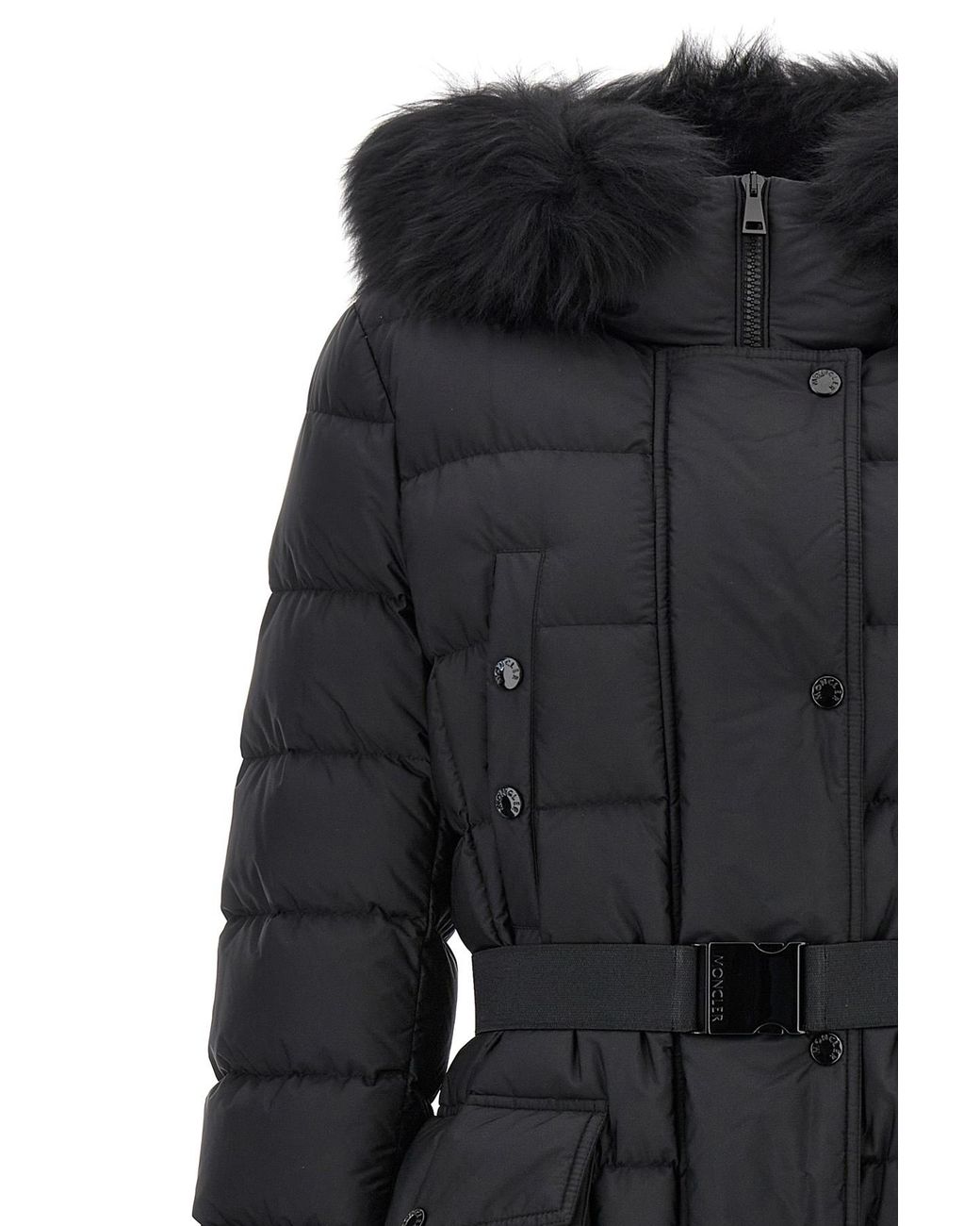 Moncler Black Khloe Logo Patch Belted Jacket