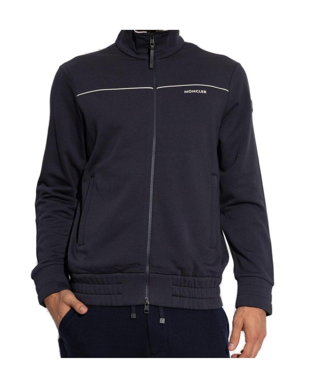 Moncler Blue Zip-Up High Neck Sweatshirt for men