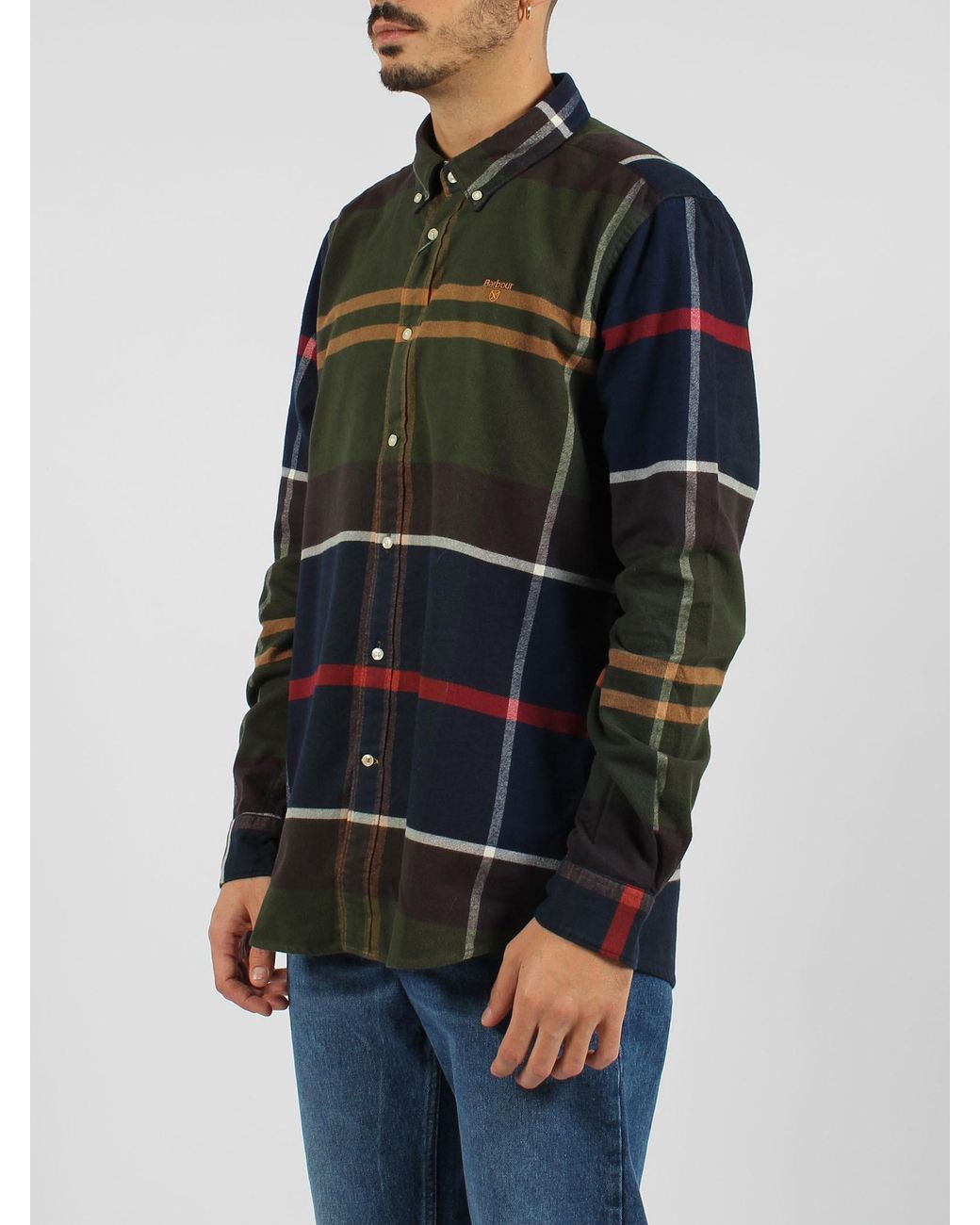 Barbour Gray Checked Long-Sleeved Shirt for men