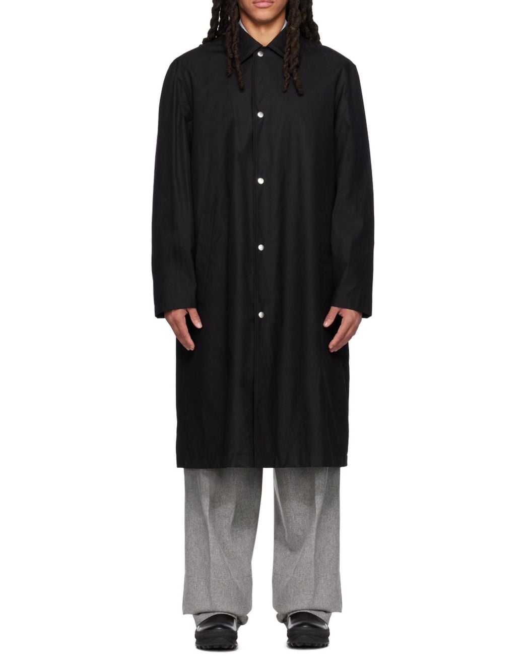 Jil Sander Black Button-Up Long Coat for men