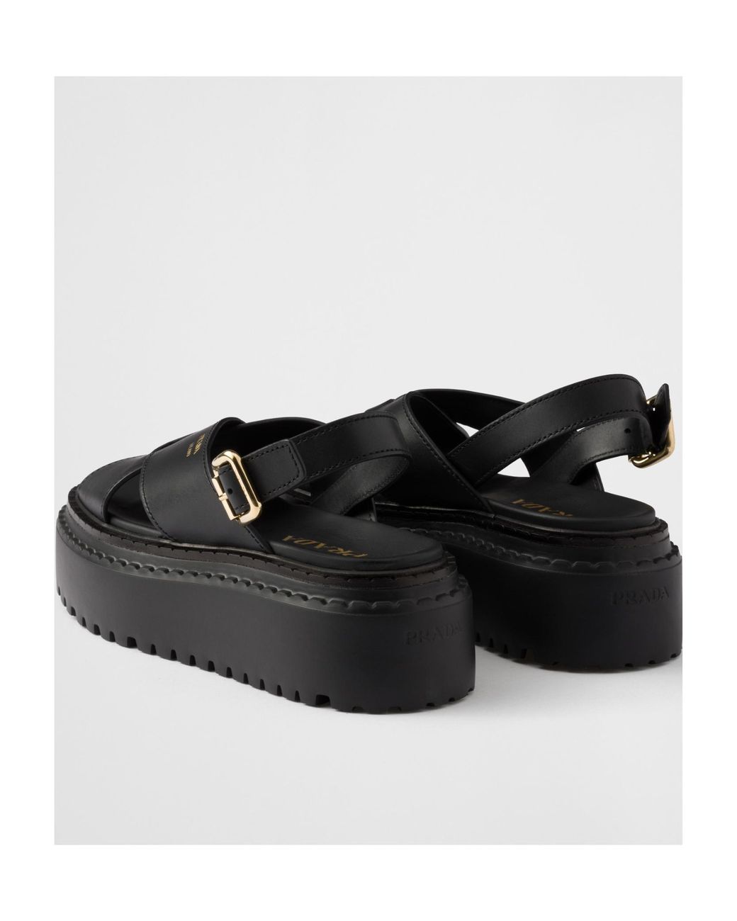 Prada Black Crossover Strap Detailed Slingback Sandals