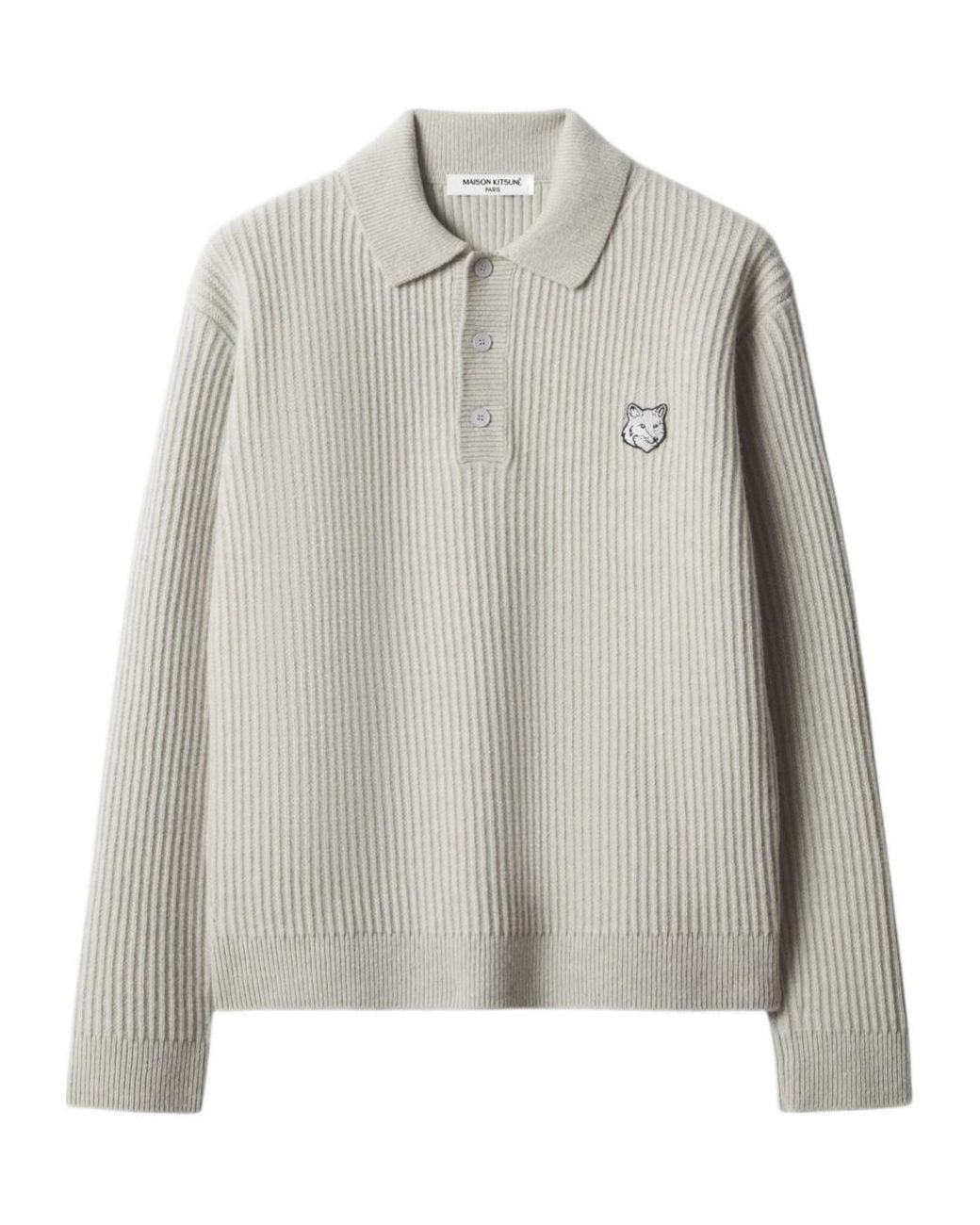 Maison Kitsuné Gray Long-Sleeved Knit Polo Shirt for men