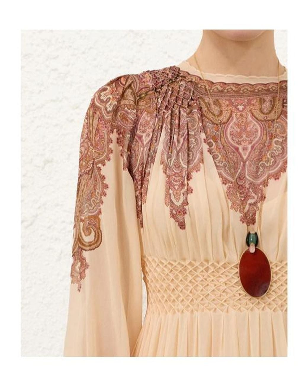 Zimmermann Natural Ascent Smocked Midi Dress
