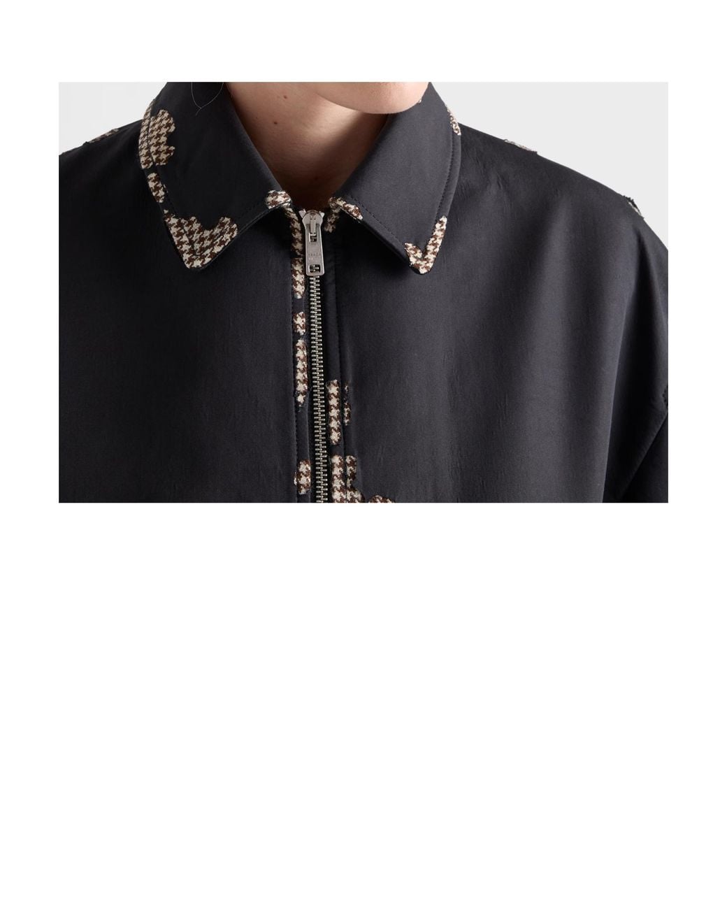 Prada Black Bonded Cotton And Houndstooth Jacket
