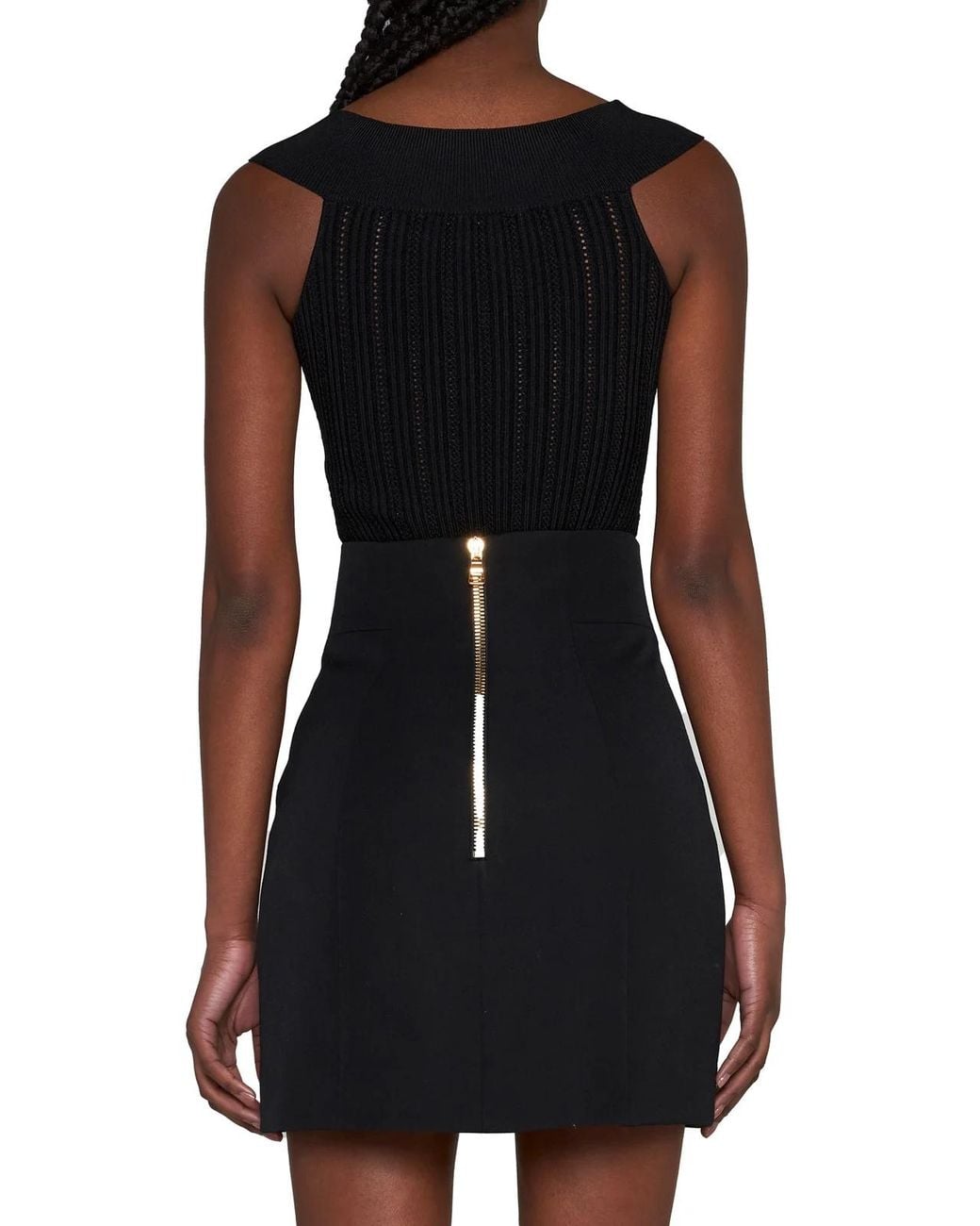 Balmain Black Pointelle-Knit Bodysuit
