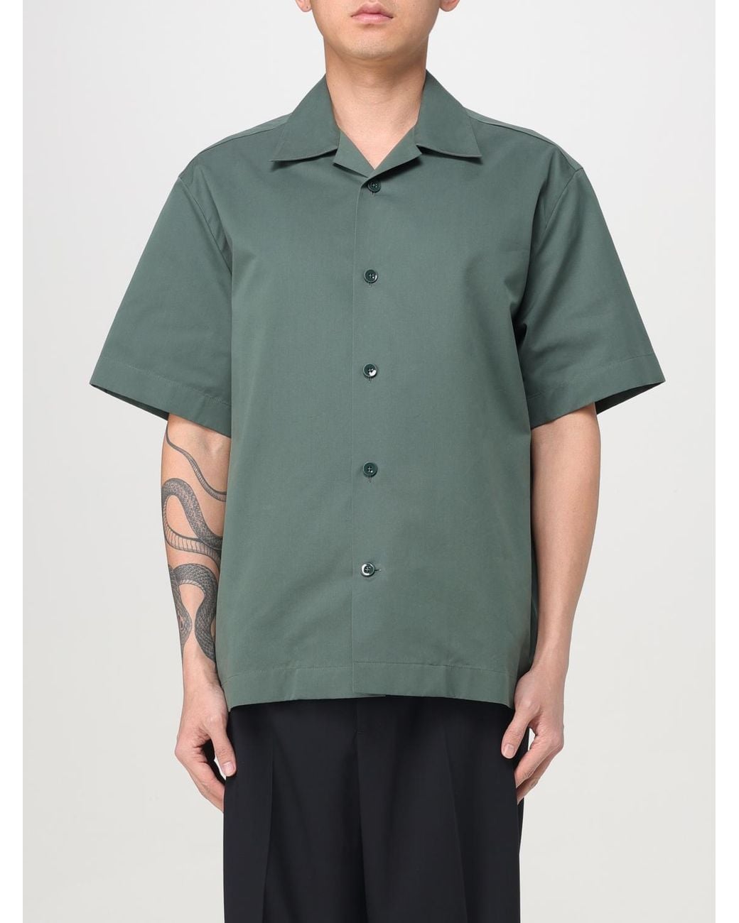 Jil Sander Green Satin Shirt for men