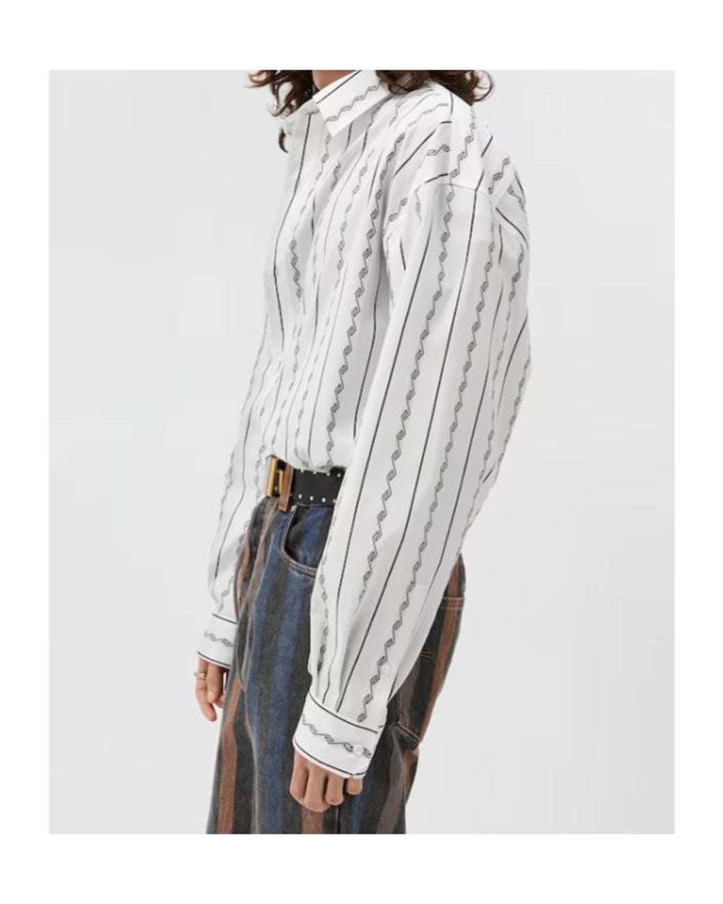 Versace White Jacquard Cotton-Silk Loose Shirt for men