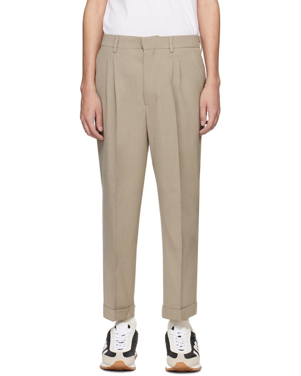 AMI Natural Pleat Detailed Tapered Trousers for men