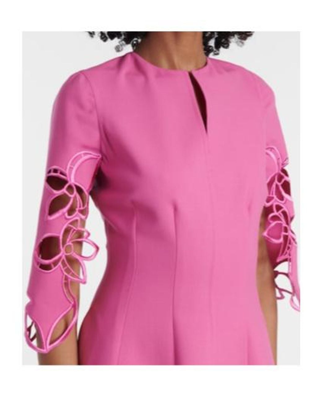 Oscar de la Renta Pink Embroidered Wool-Blend Lace Midi Dress