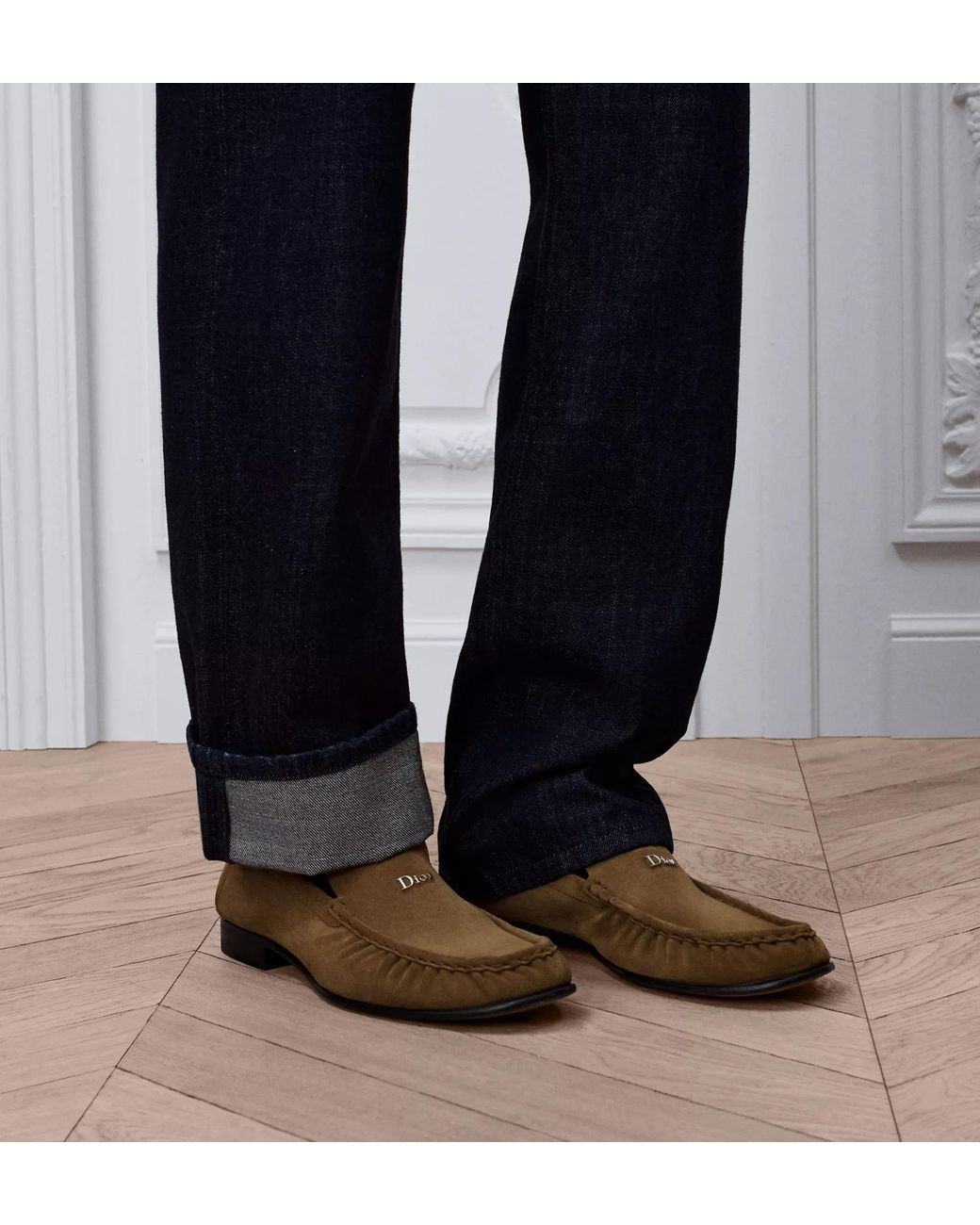 Dior Brown Homme Ruched Moc Toe Loafers for men