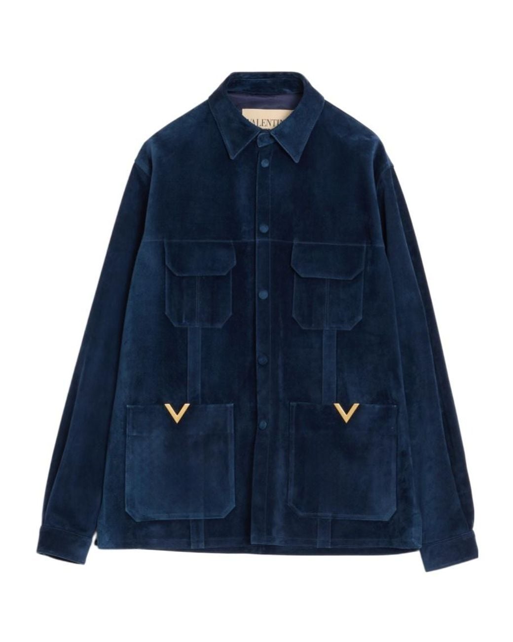 Valentino Blue Vgold Velour Leather Jacket for men
