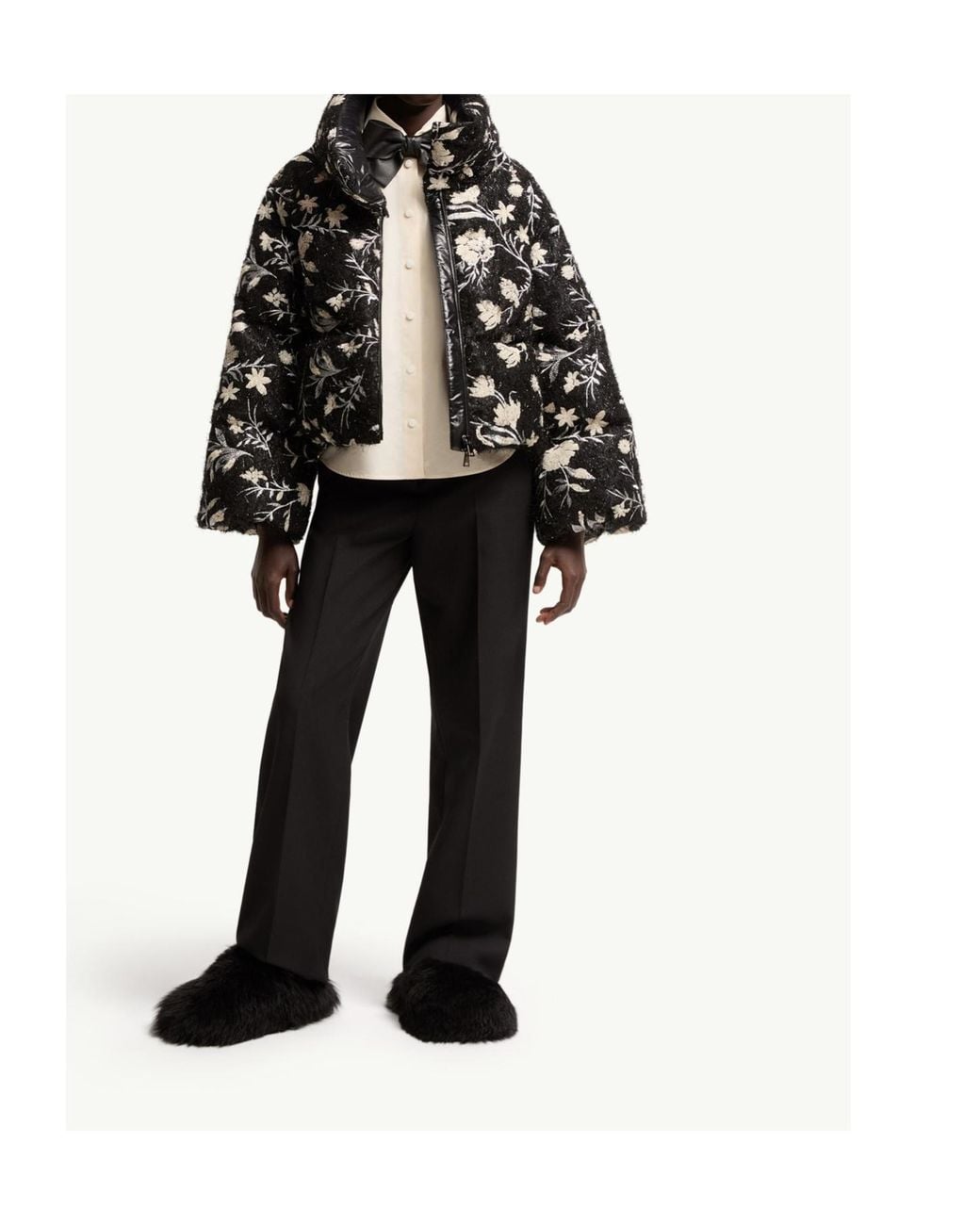 Moncler Black Perroquet Floral Sequin Short Down Jacket