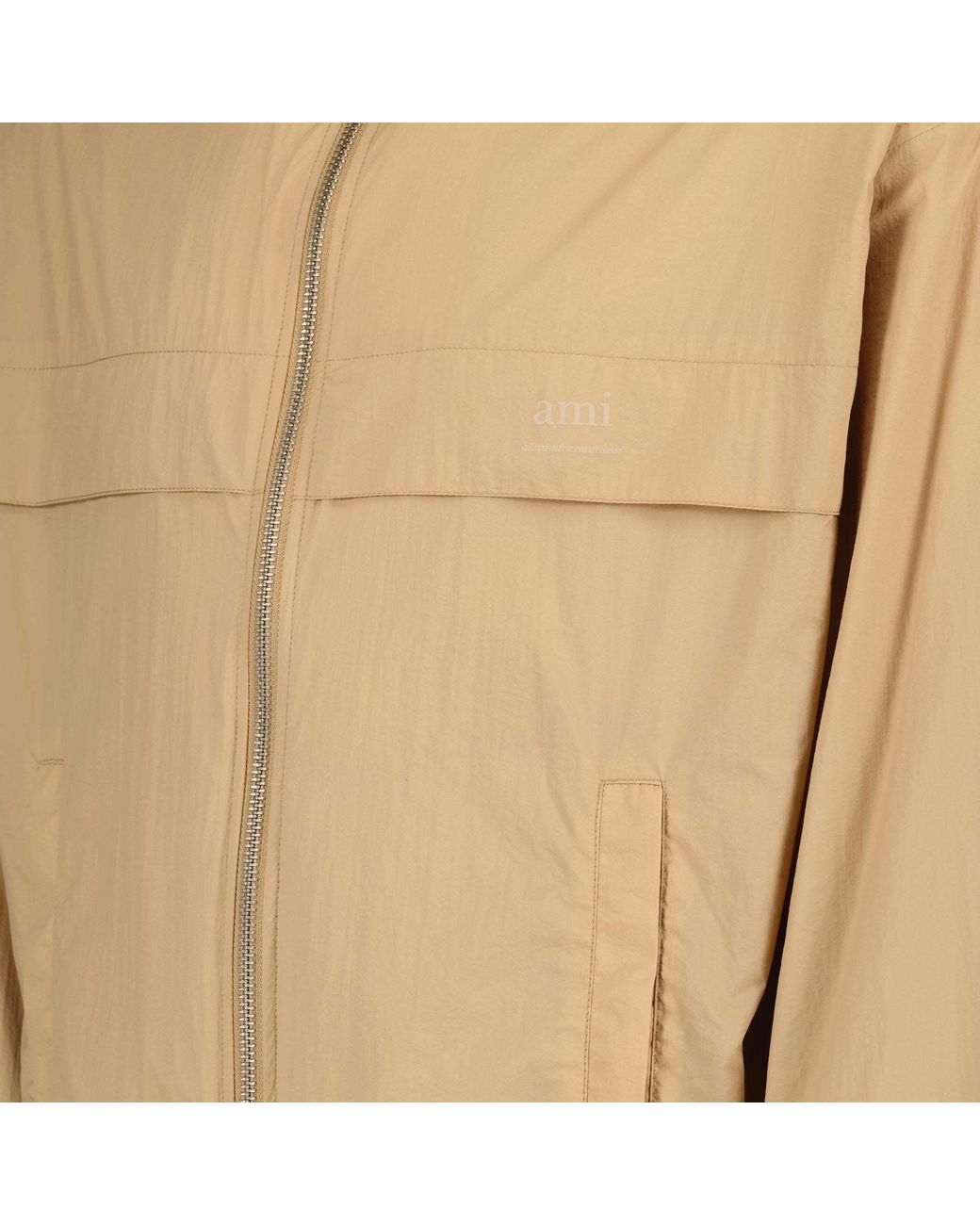 AMI Natural Paris Logo Printed Zipped Bomber Jacket for men
