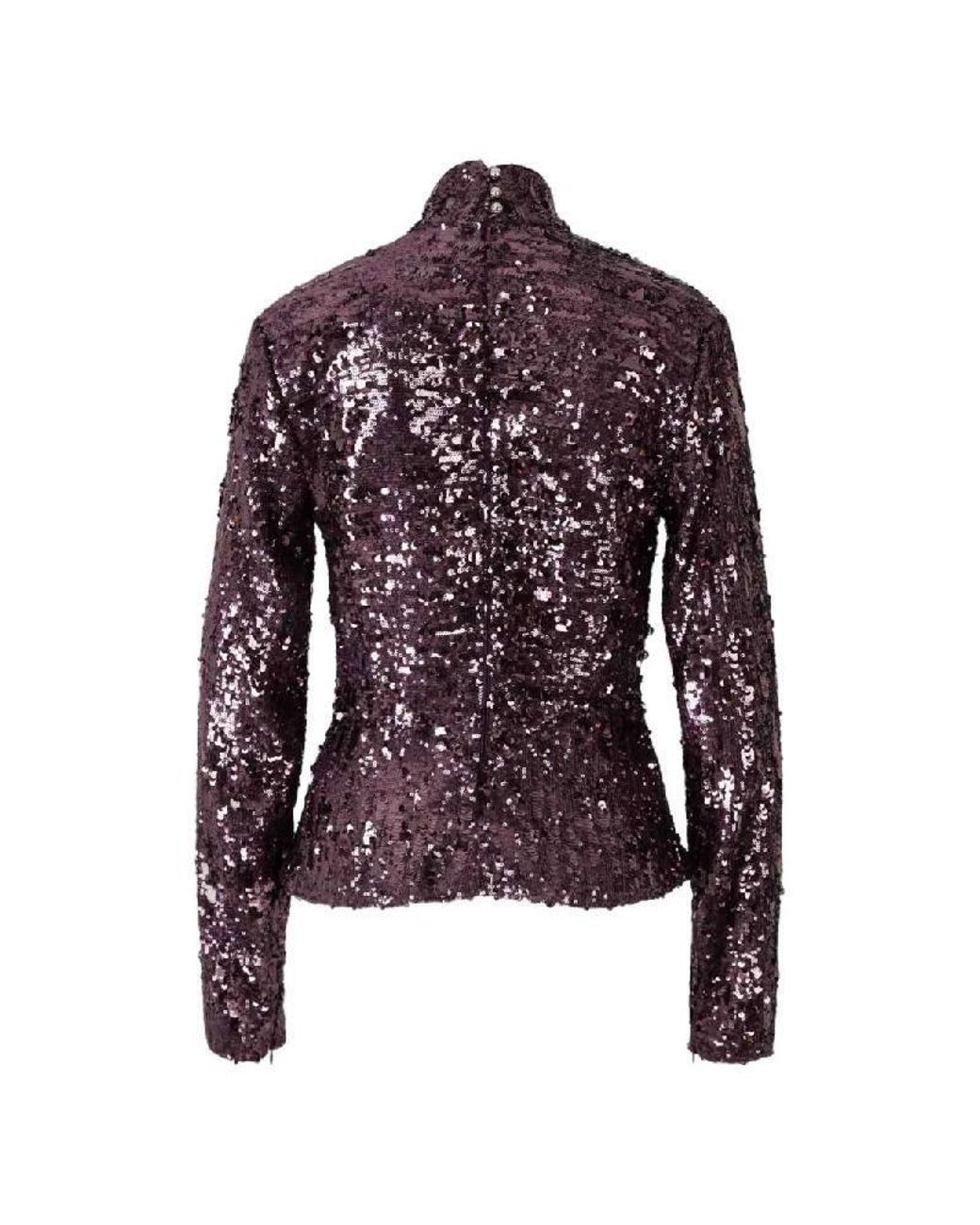 Rabanne Purple Sequin-Detail Long-Sleeve Top