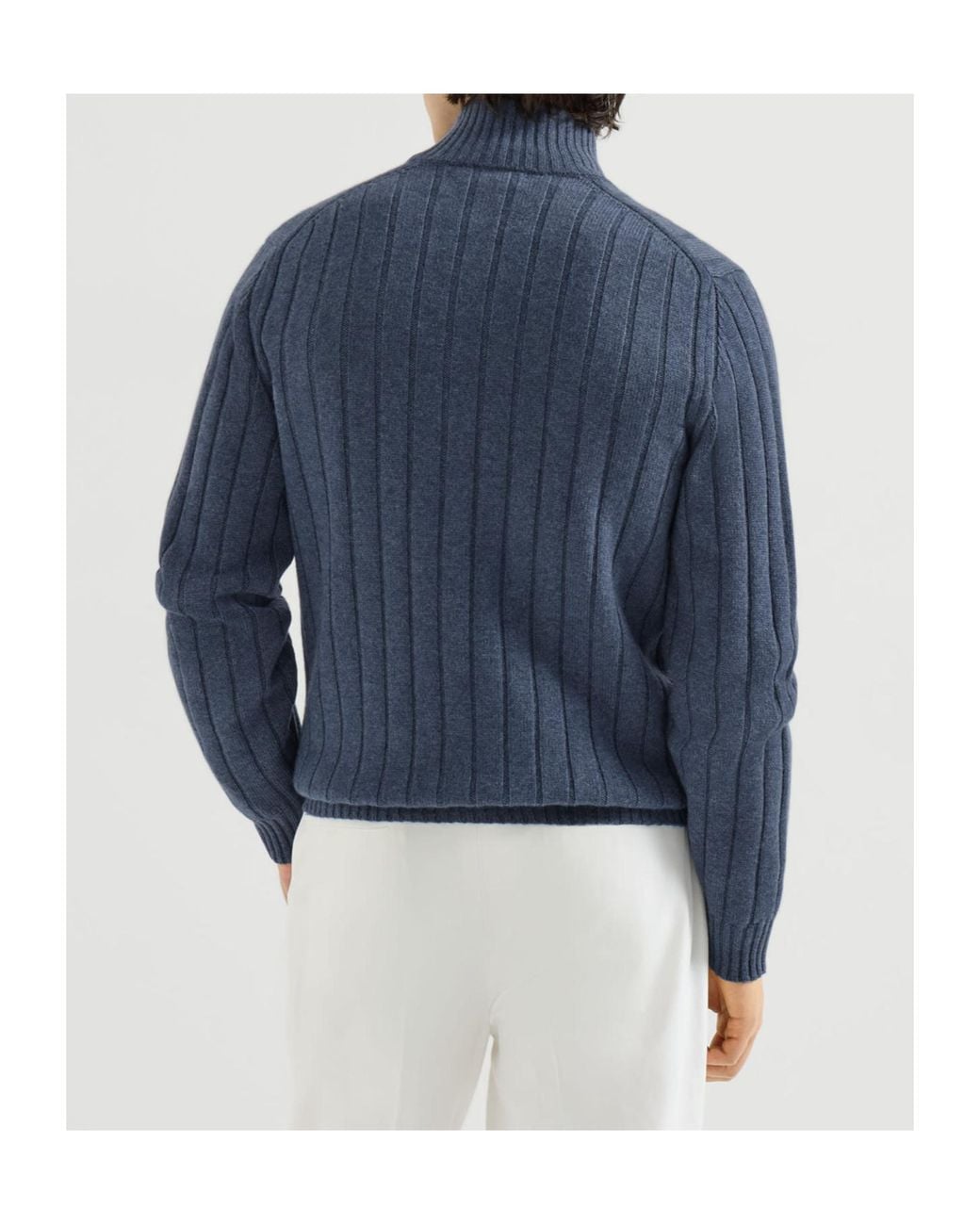 Brunello Cucinelli Blue Cashmere Ribbed Cardigan With Zip for men