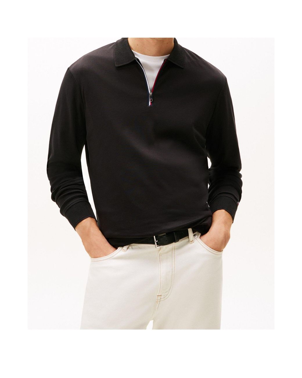 Tommy Hilfiger Black Long Sleeve Polo Shirt for men