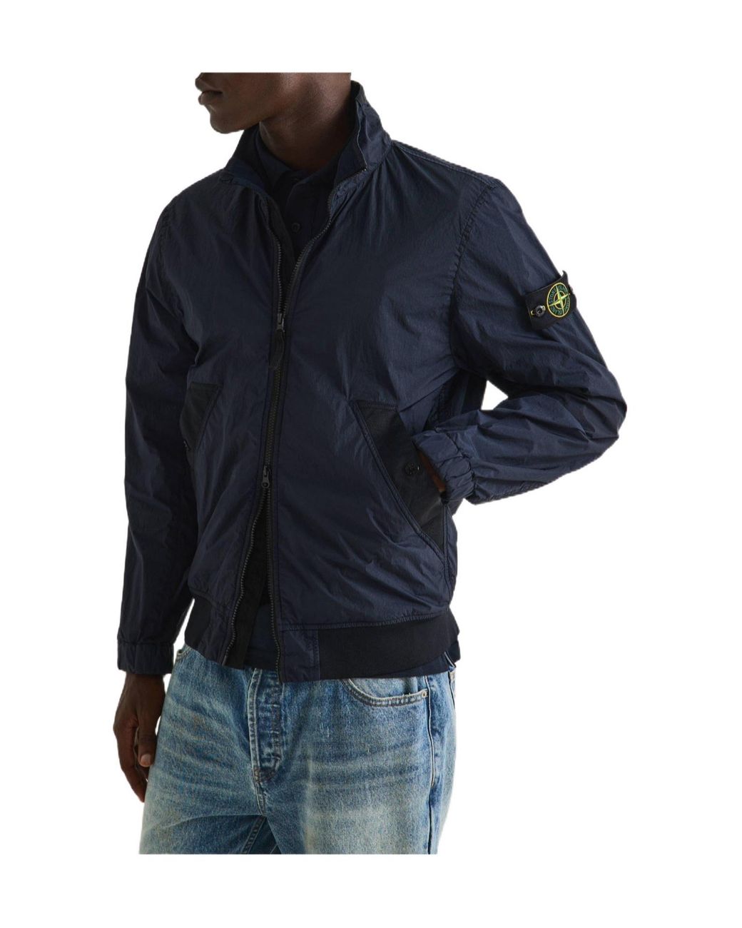 Stone Island Blue Stand-Collar Bomber Jacket for men