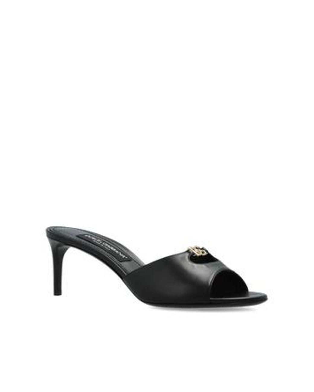 Dolce & Gabbana Black Logo Plaque Heeled Mules
