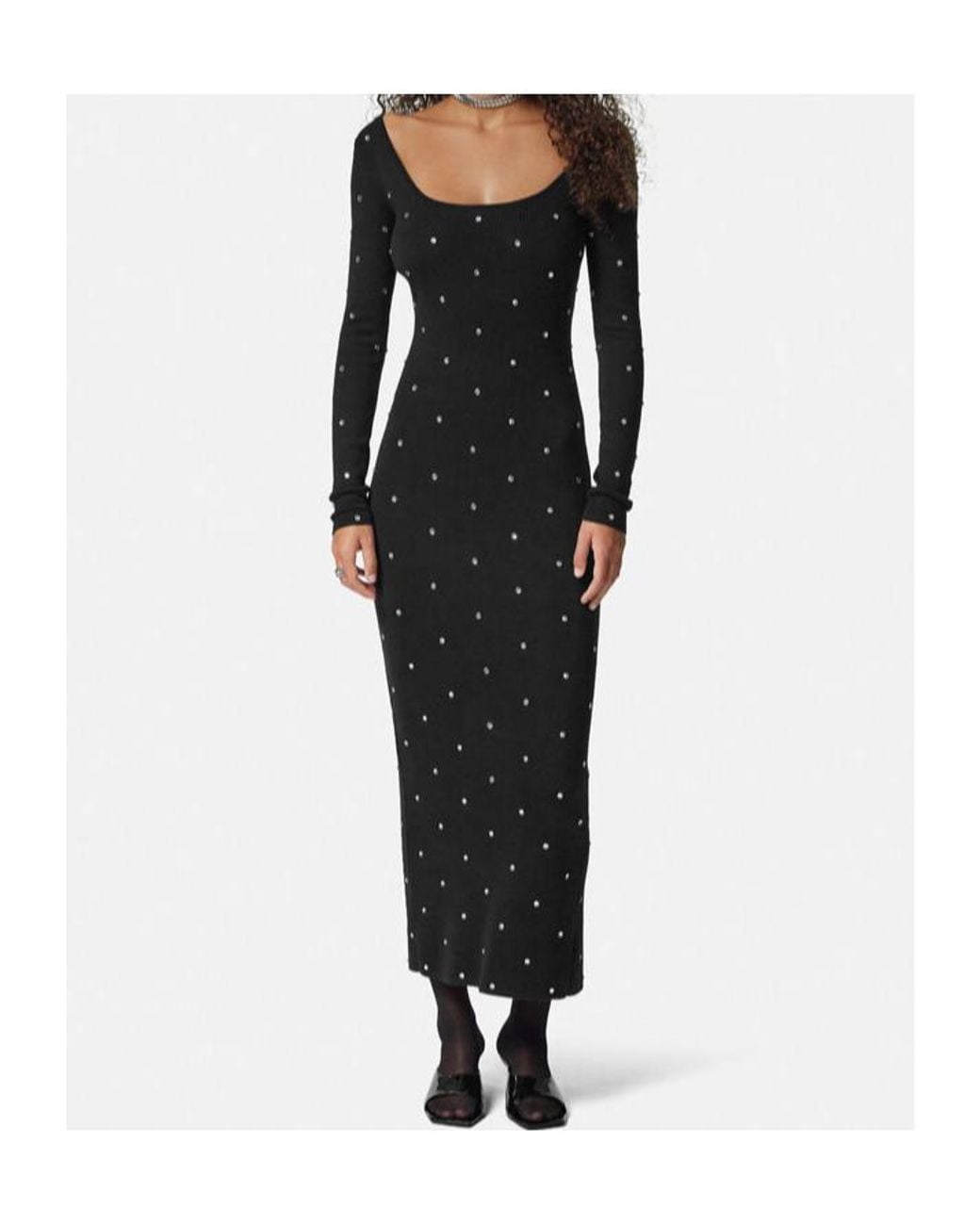 Versace Black Stud-Embellished Long-Sleeved Maxi Skirt