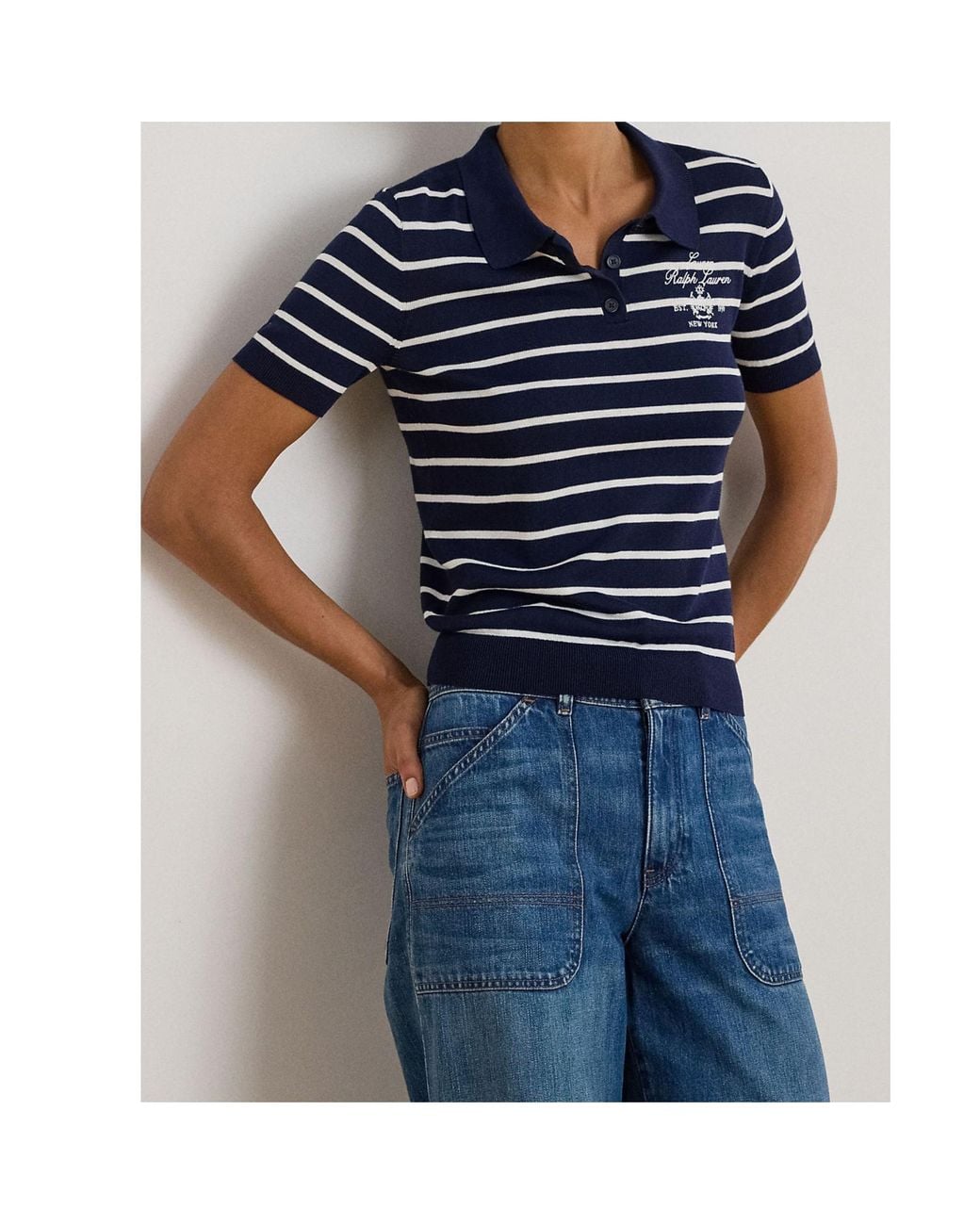 Ralph Lauren Blue Lauren Short Sleeved Striped Polo Shirt