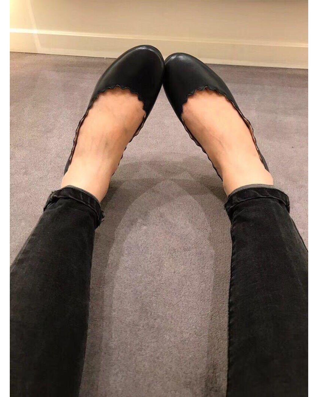 Chloé Black Chloé Scallop-Edge Ballerina Flats