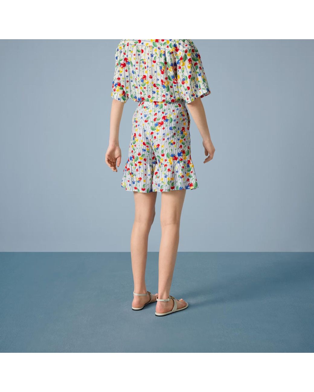 Gucci White Cherries Striped Print Shorts