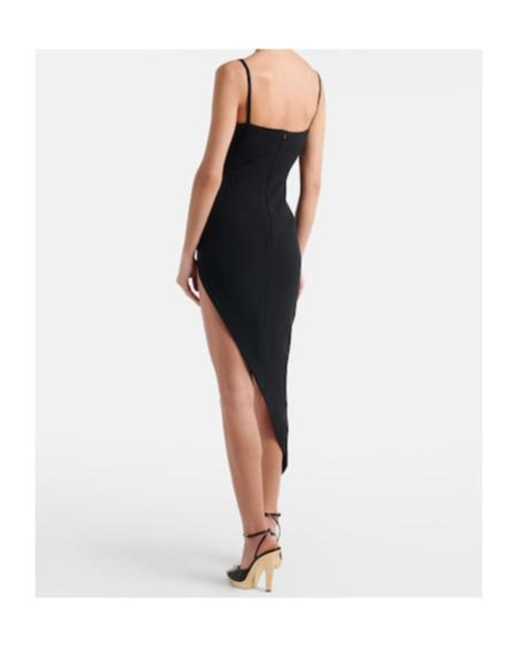 David Koma Black Asymmetric Cutout Floral-Applique Midi Dress