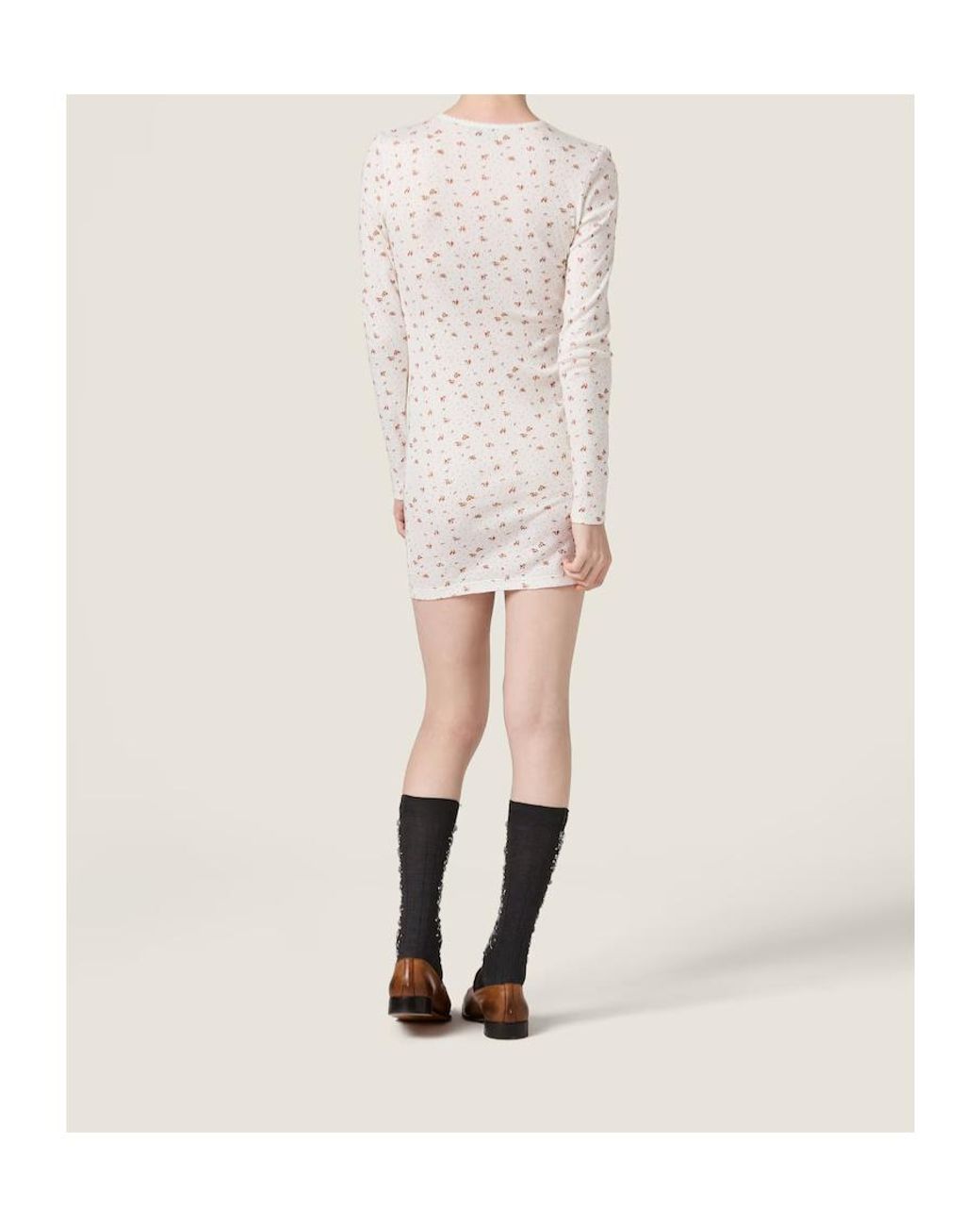 Miu Miu White Long-Sleeved Ribbed Dress