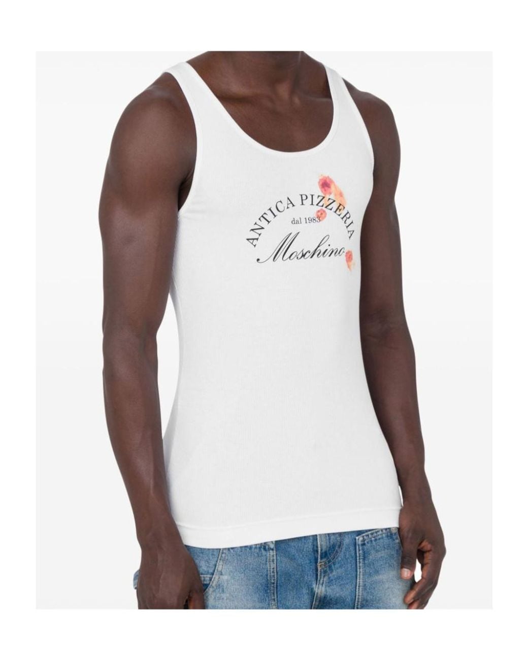 Moschino White Slogan-Printed Ribbed Tank Top for men
