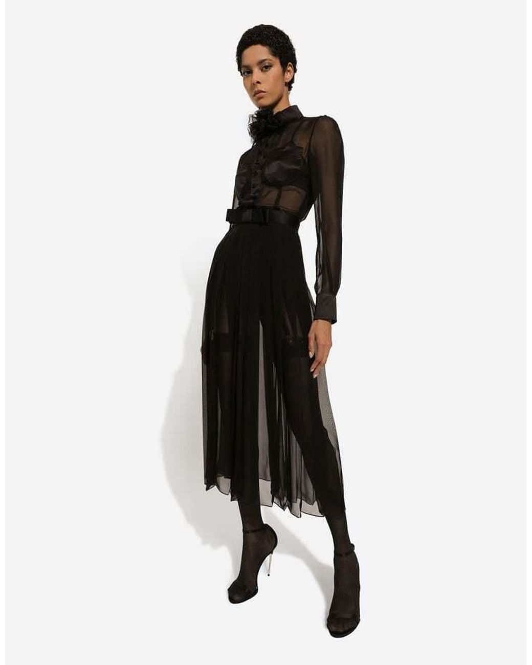 Dolce & Gabbana Black Chiffon Shirt Dress