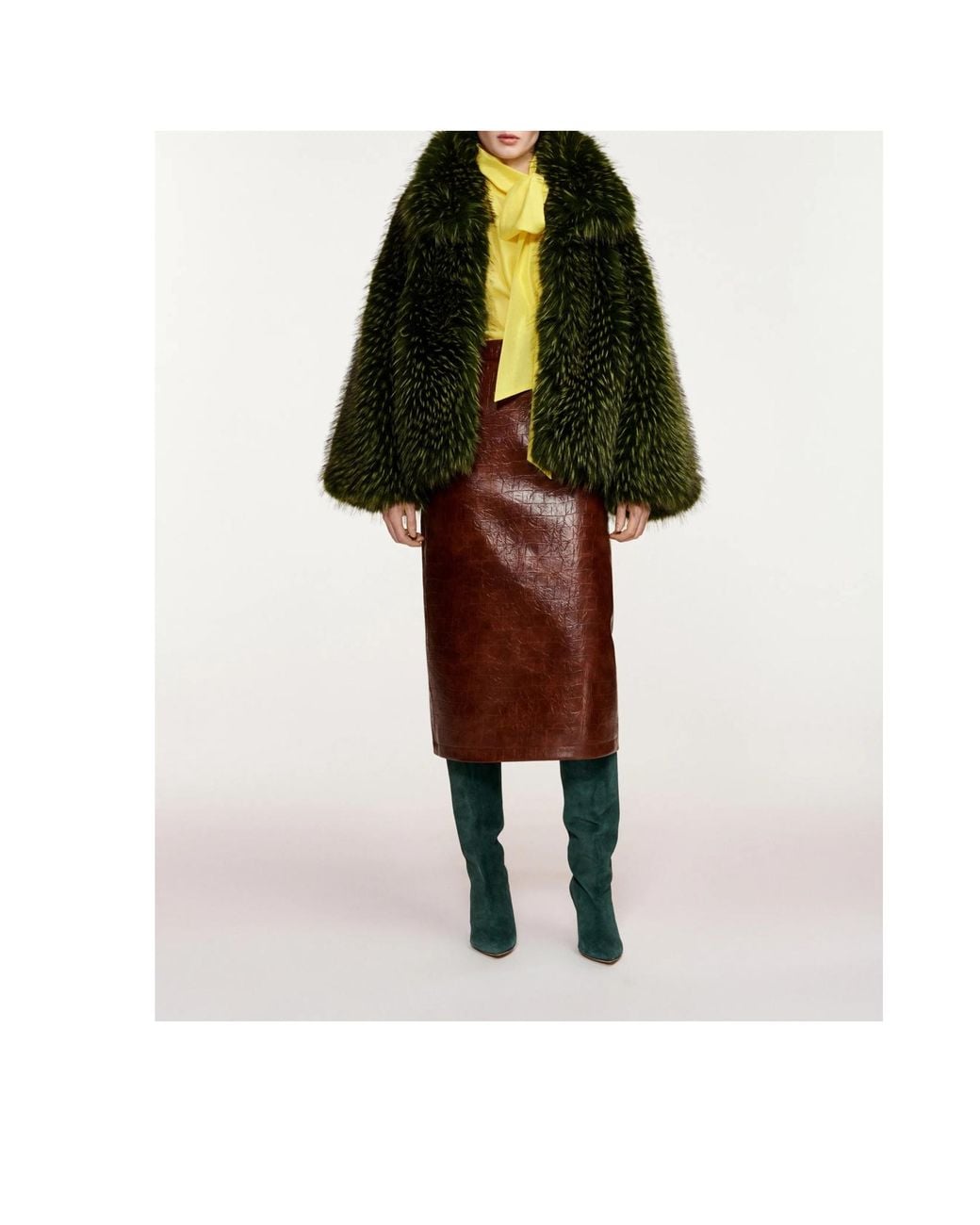 Essentiel Antwerp Green Kastanje Oversized Faux Fur Coat