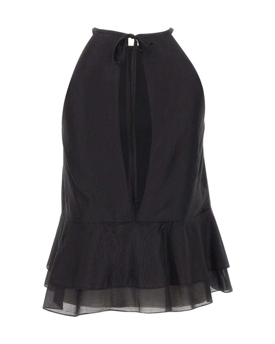 Kaos Black Ruffled Sleeveless Top