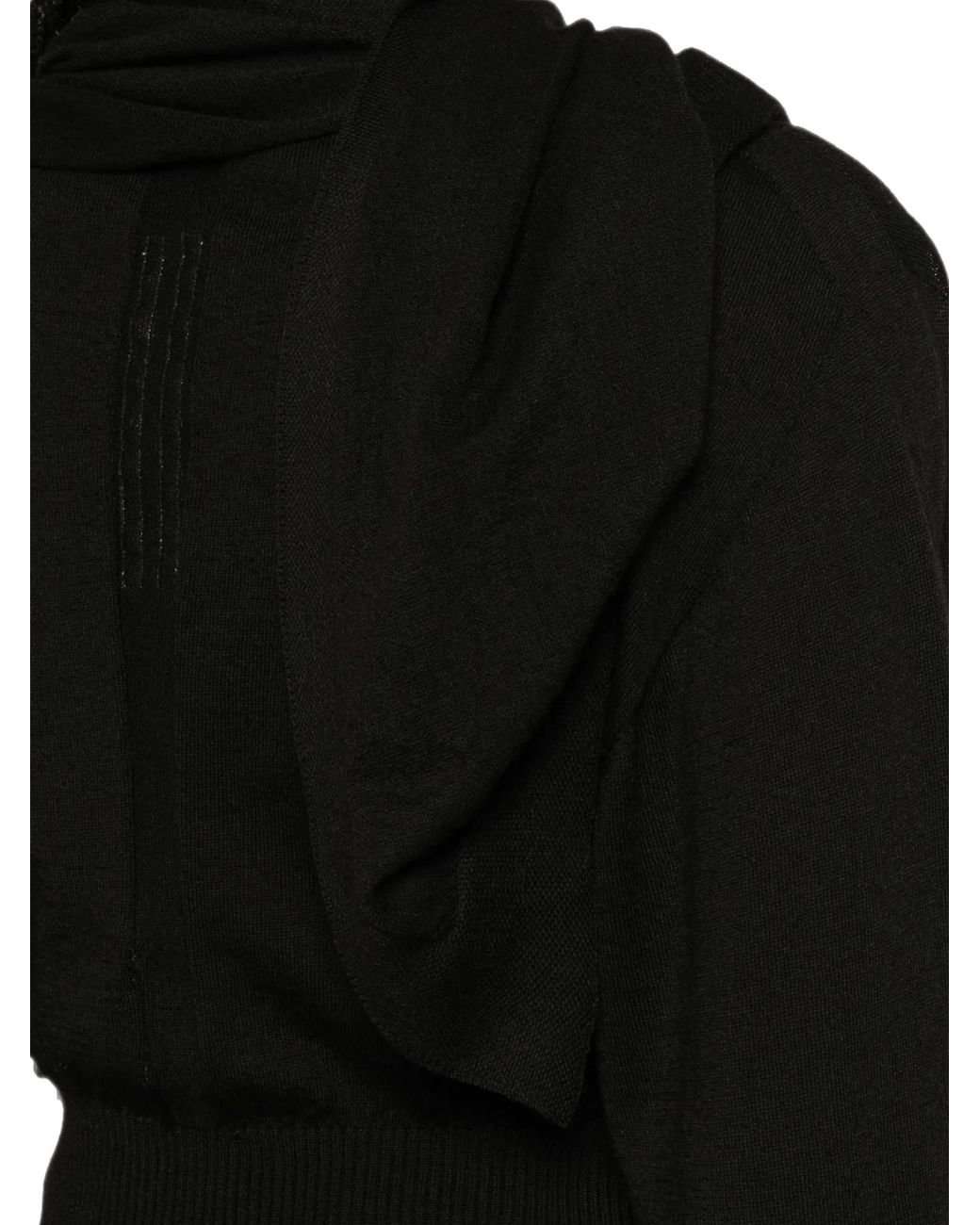 Rick Owens Black Asymmetric Draped Sweater