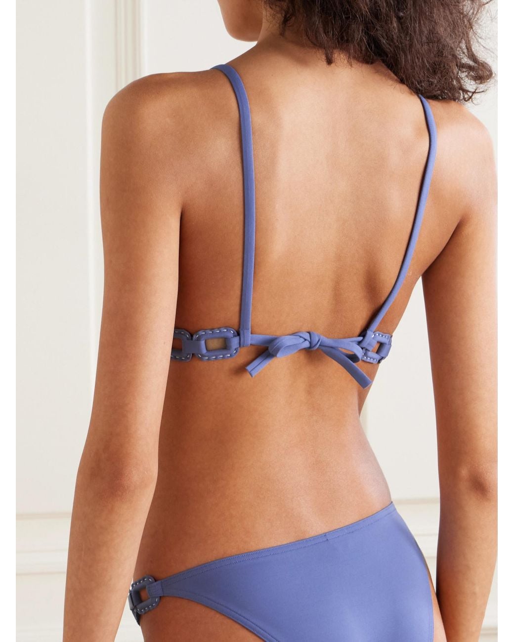 Eres Blue Ancre Tourbillon Embellished Triangle Bikini Top