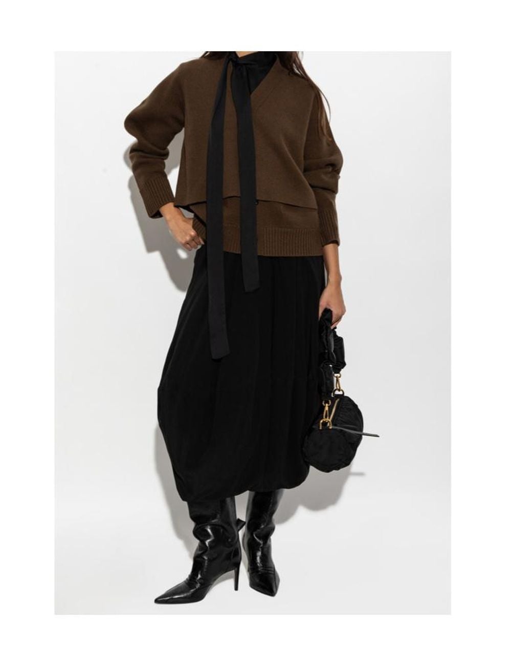 Sacai Brown Faketwopiece Knit Cardigan
