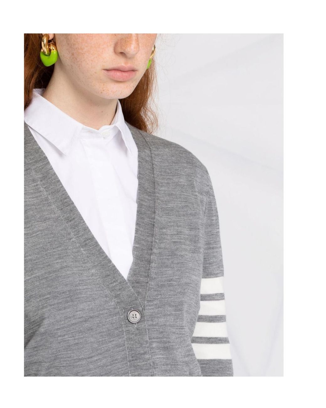 Thom Browne Gray 4 Bar V-Neck Cardigan