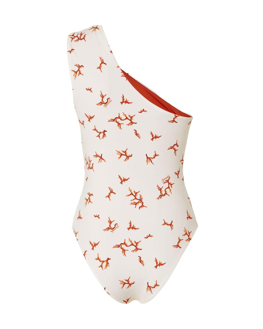Fendi White Coral Printed One-Shoulder Swimsuit