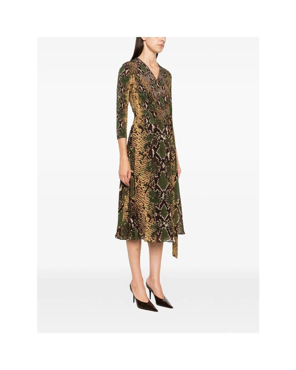 Diane von Furstenberg Green Irina Printed Midi Dress