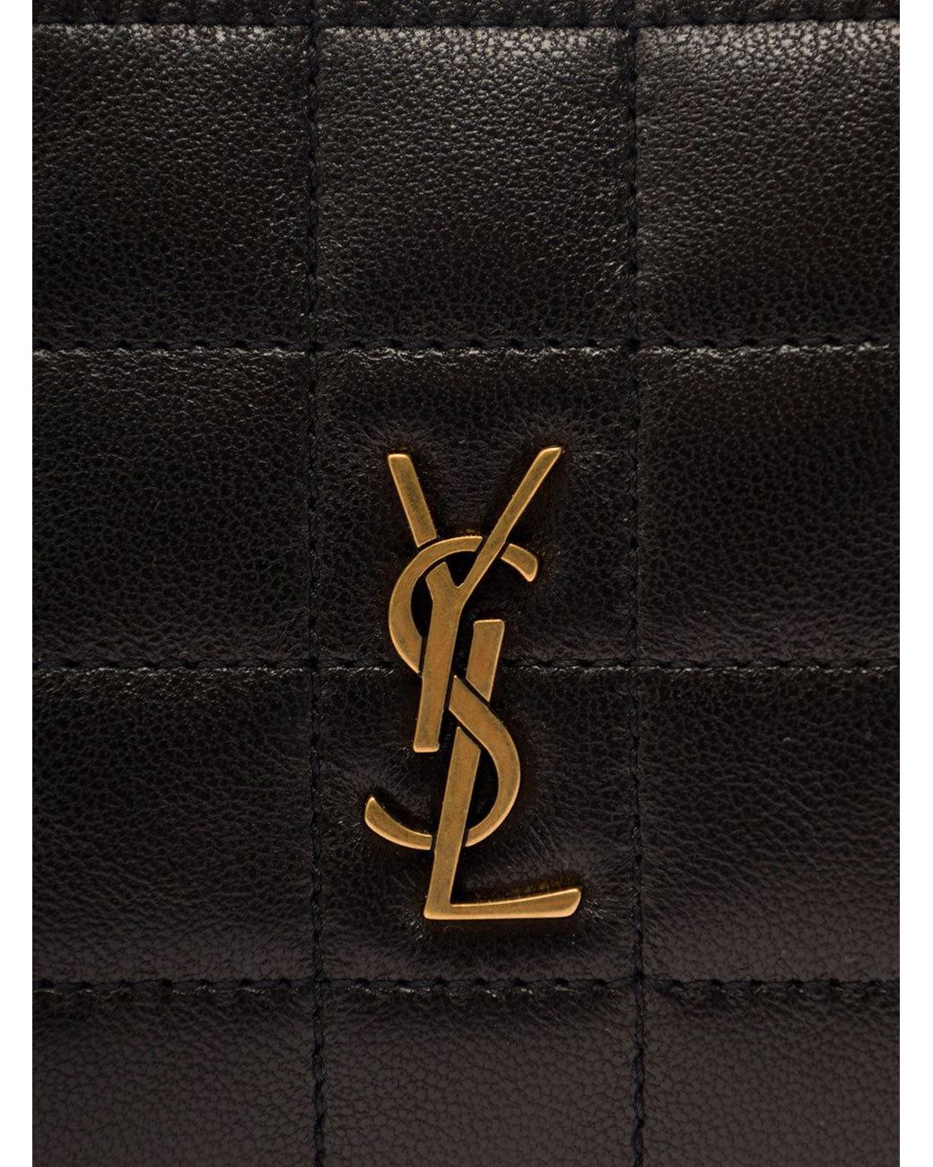 Saint Laurent Black Cassandre Matelassé Carré Small Cosmetic Pouch