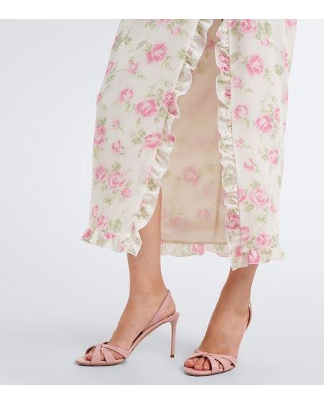 Alessandra Rich White Bow-Detail Floral Ruffled Silk Midi Dress