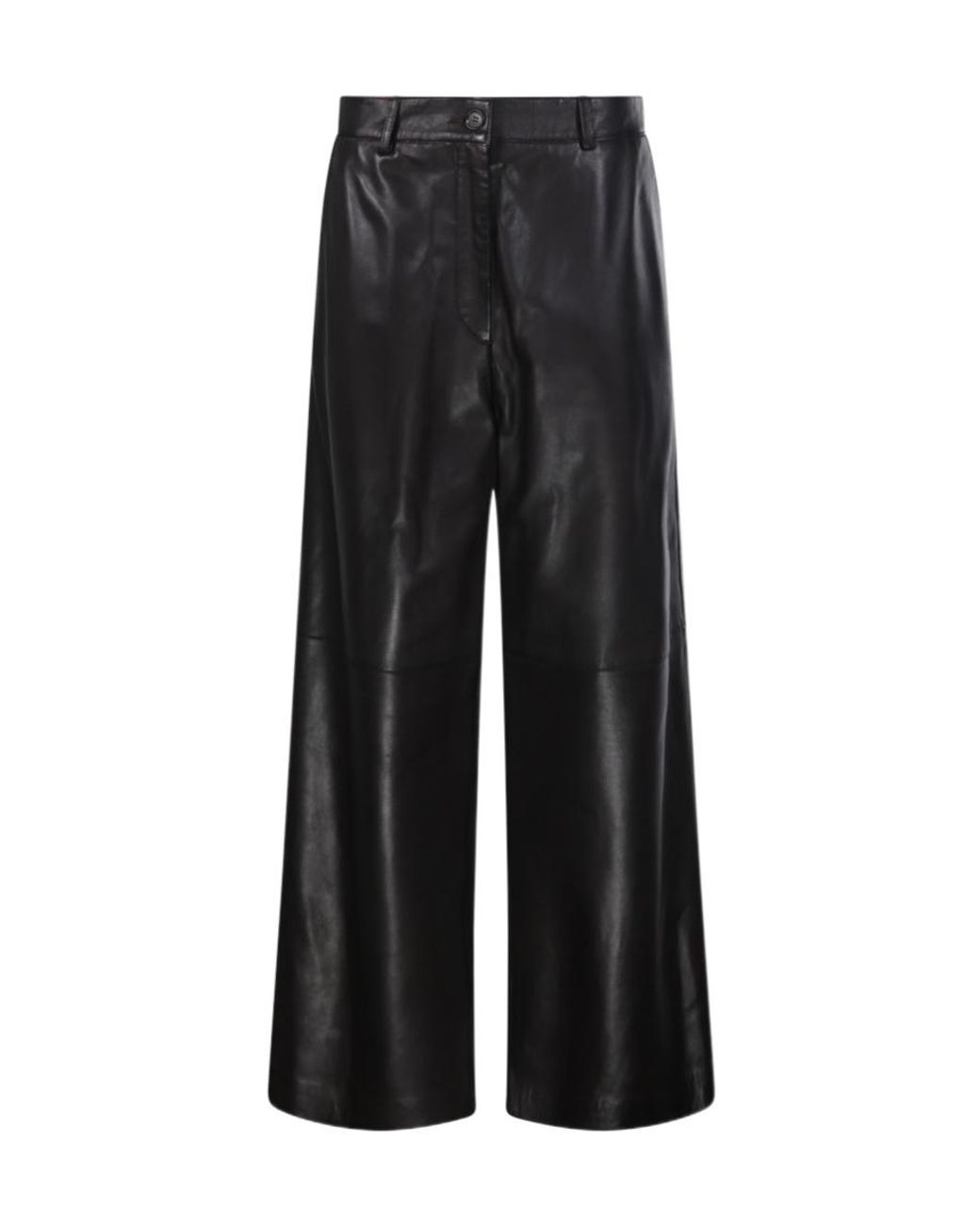 P.A.R.O.S.H. Black Leather Wide-Leg Trousers