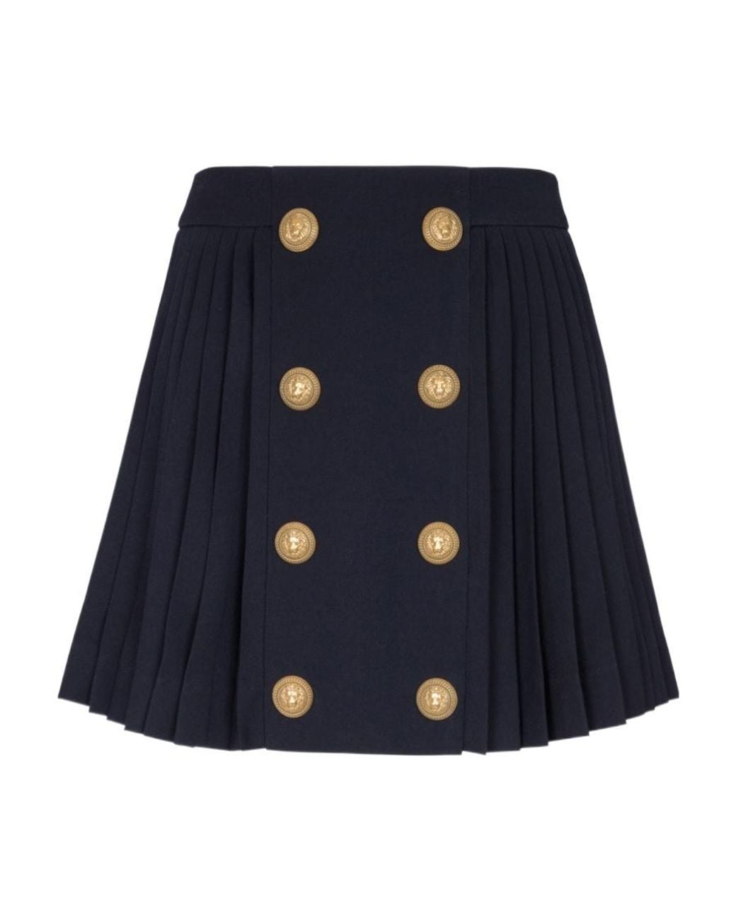 Balmain Blue Ladies Marine Pleated Button-Detail Skirt