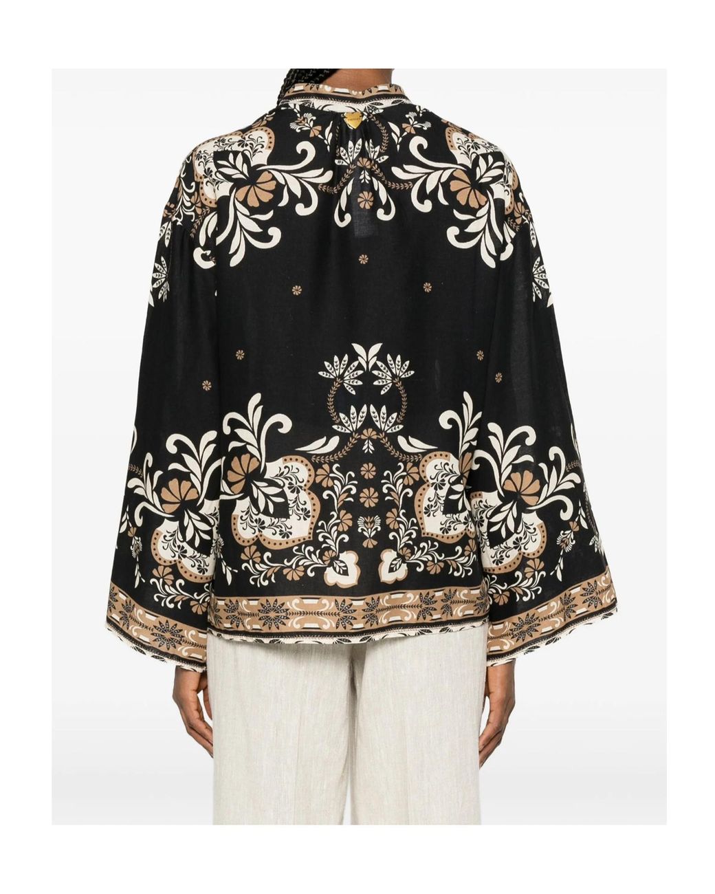 Twinset Black Floral-Print Tie-Fastening Blouse