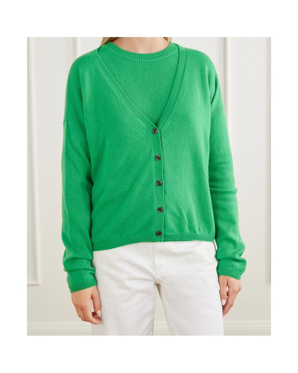 Lisa Yang Green V-Neck Knit Cardigan