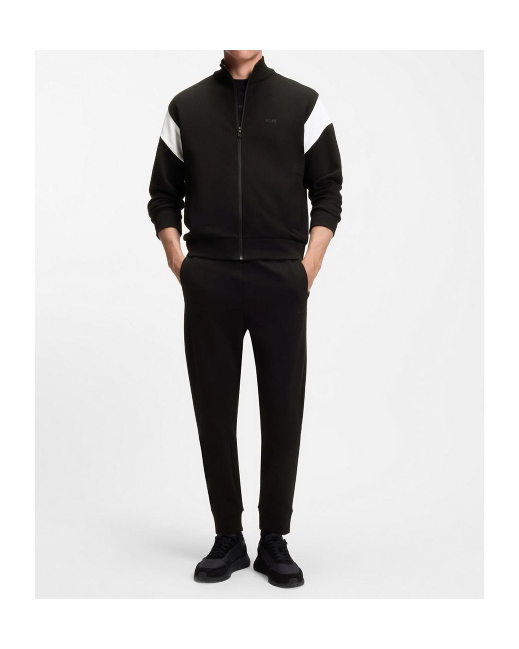 Boss Black Zippered Cotton-Blend Sweatshirt With Contrast Inserts for men