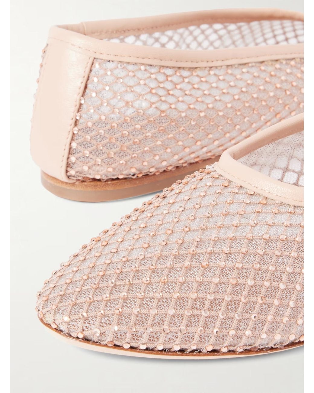 Staud Pink Alba Crystal-Embellished Mesh Ballet Flats
