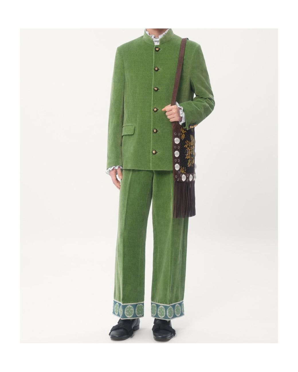 Valentino Green Jacquard-Hem Straight Leg Trousers for men