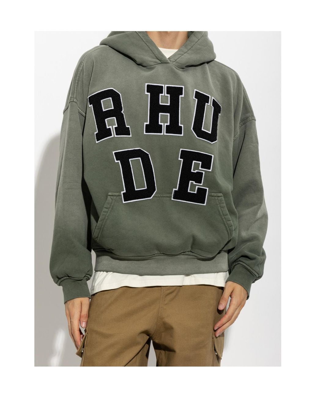 Rhude Gray Logo-Patch Hoodie for men