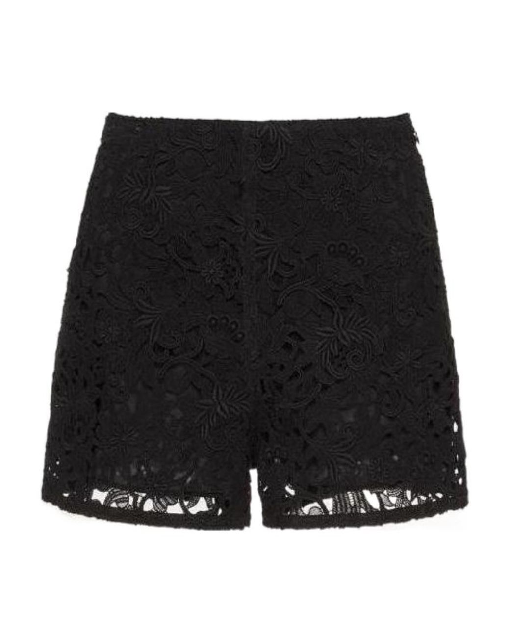 Valentino Black Floral Motif Crochet Shorts
